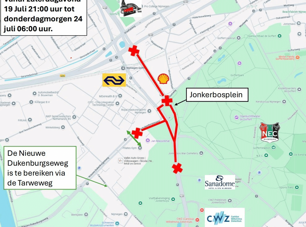wegwerkzaamheden Neerbosscheweg, Jonkerbosplein en Nieuwe Dukenburgseweg